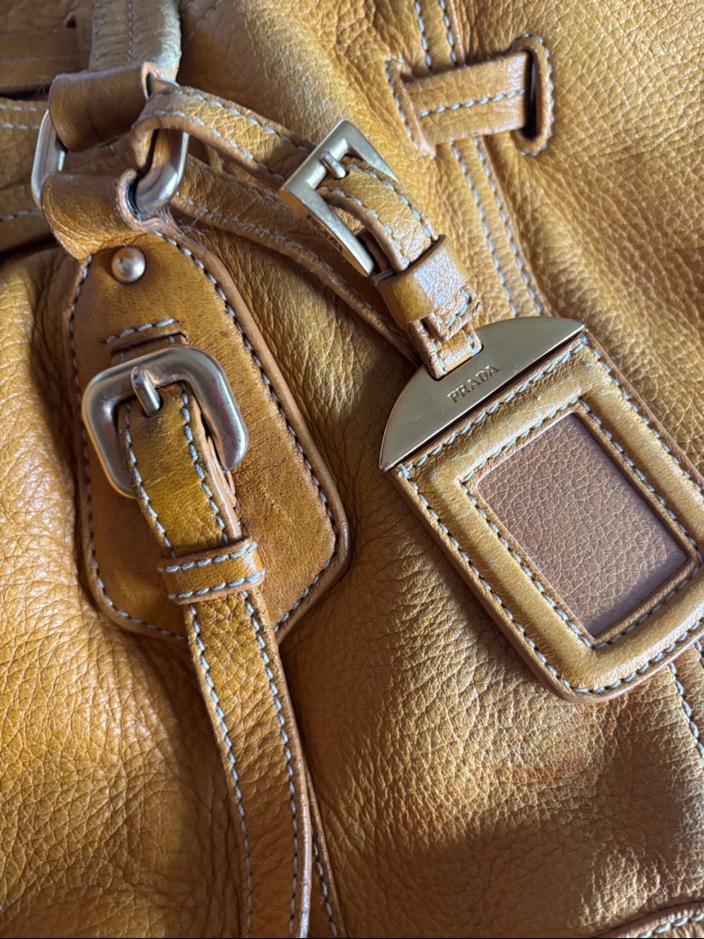 Prada Yellow-Tan Leather Drawstring Shoulder Bag - Picture 14 of 16